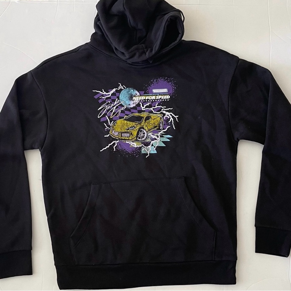 Black Multicolor Need to Speed Graphic Hooded Sweater